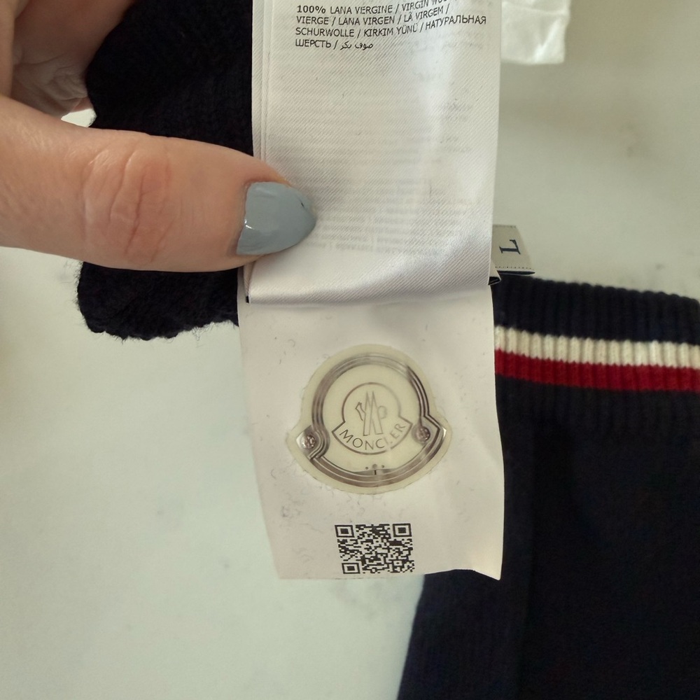 AUTH Moncler Logo Patch Striped Wool Gloves, Size L, Made In Italy - Picture 6 of 8